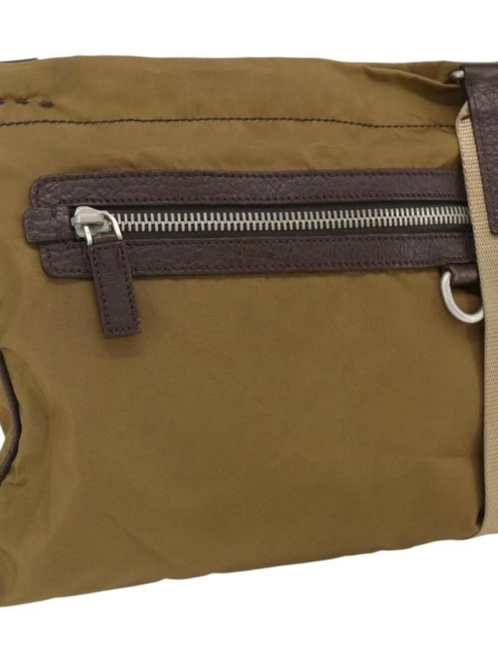 PRADA Shoulder Bag Nylon Beige Silver Auth bs33257